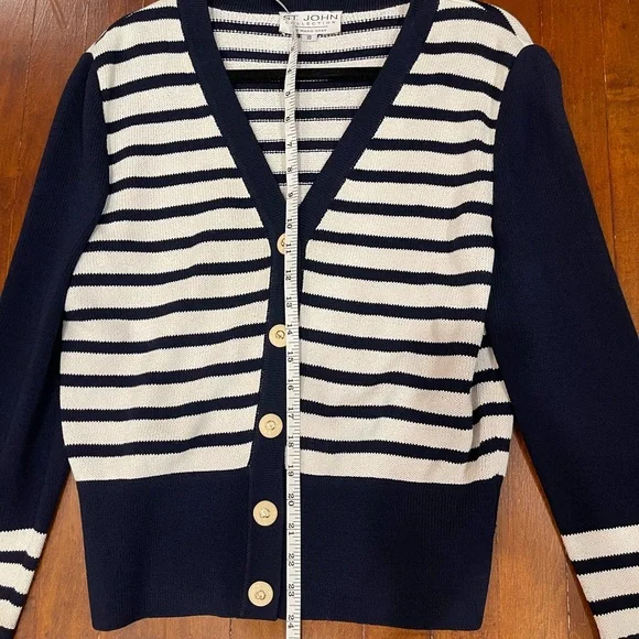 St. John Collection Navy and Cream Striped Cardigan